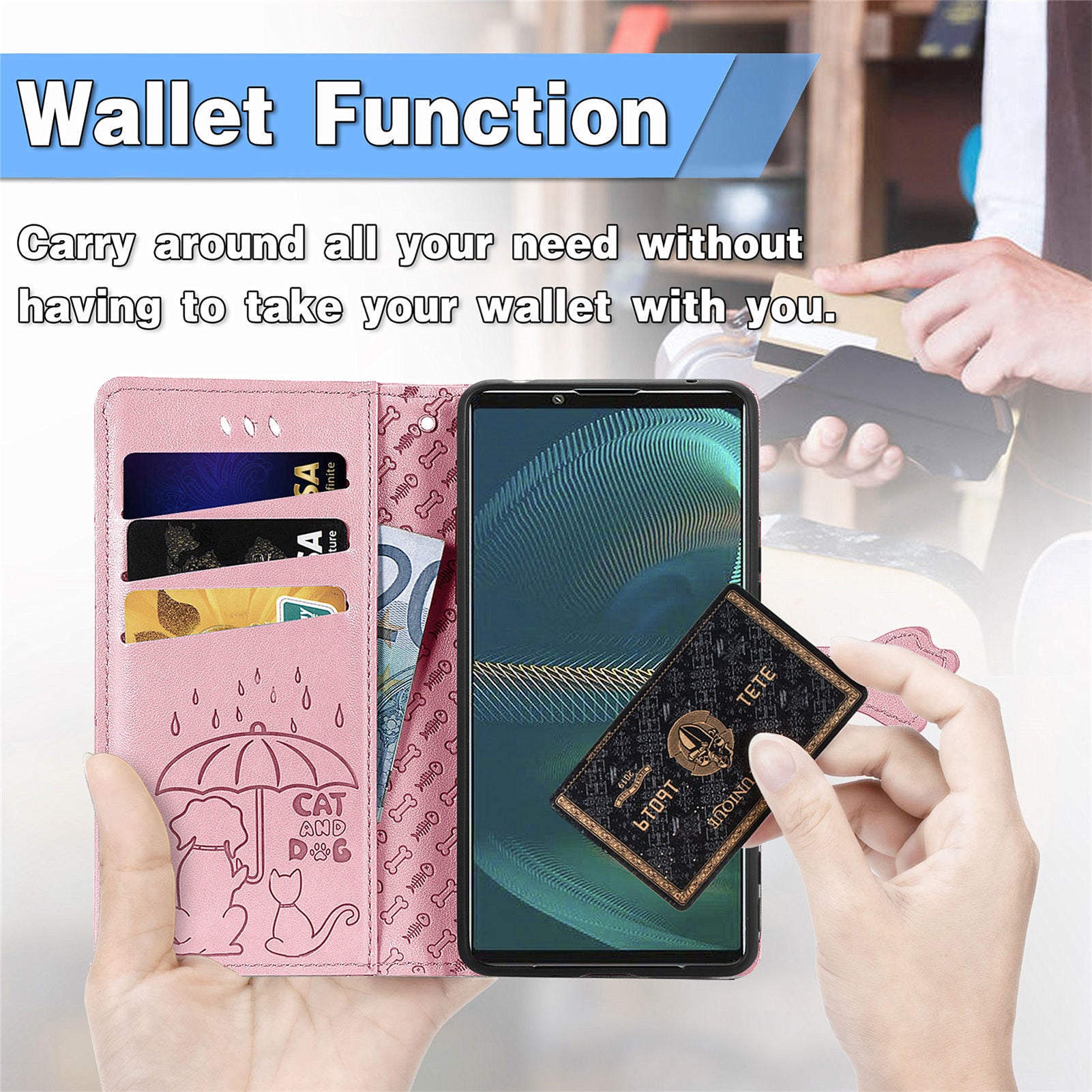 For Sony Xperia 5 IV 5G Anti-Shock Phone Shell PU Leather Wallet Cover Imprinted Cat Dog Pattern Phone Stand Case For Sony Xperia 5 IV 5G Anti-Shock Phone Shell PU Leather Wallet Cover Imprinted Cat Dog Pattern Phone Stand Case